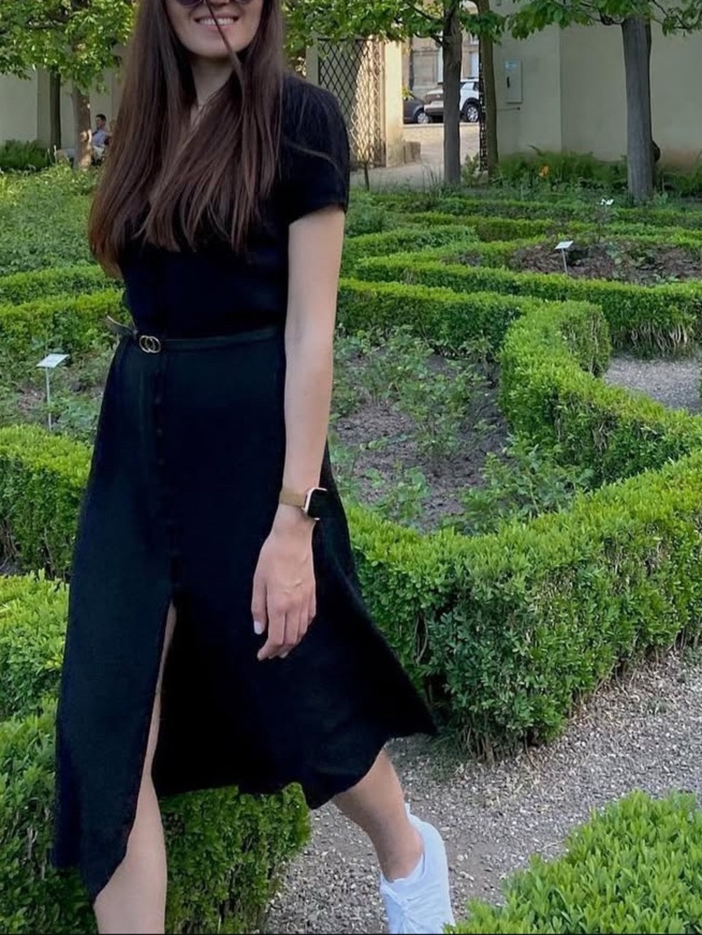 New Look Black Midi Dress Button Front V-Neck Size US 6